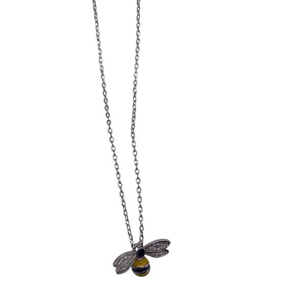3D Bee Pendant Necklace Silver Tone Adjustable Chain Cupronickel Modern Design - Picture 3 of 8
